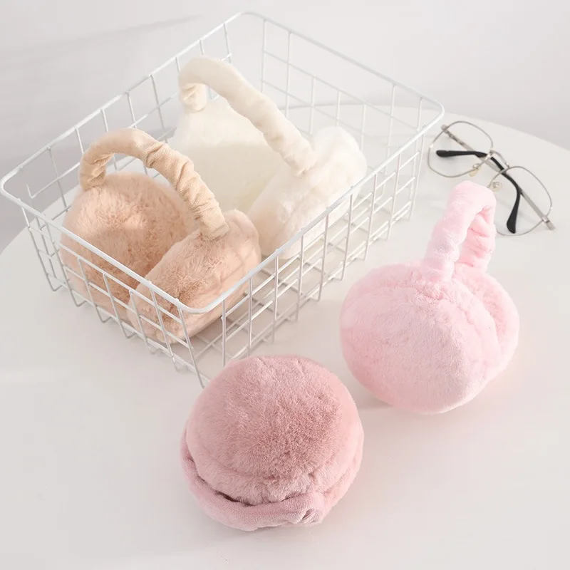Folding hamburger earmuffs for men and women solid color winter cold-proof and anti-freeze plush ear retractable earmuffs