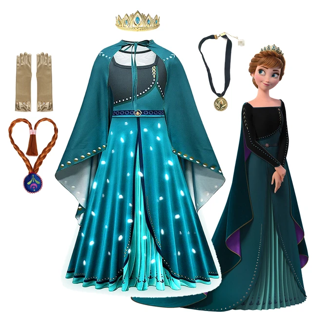 Disney Frozen Princess Anna LED Light Up Dress for Girls Costume Kids Cosplay Clothes Snow Queen Carnival Christmas Party Outfit