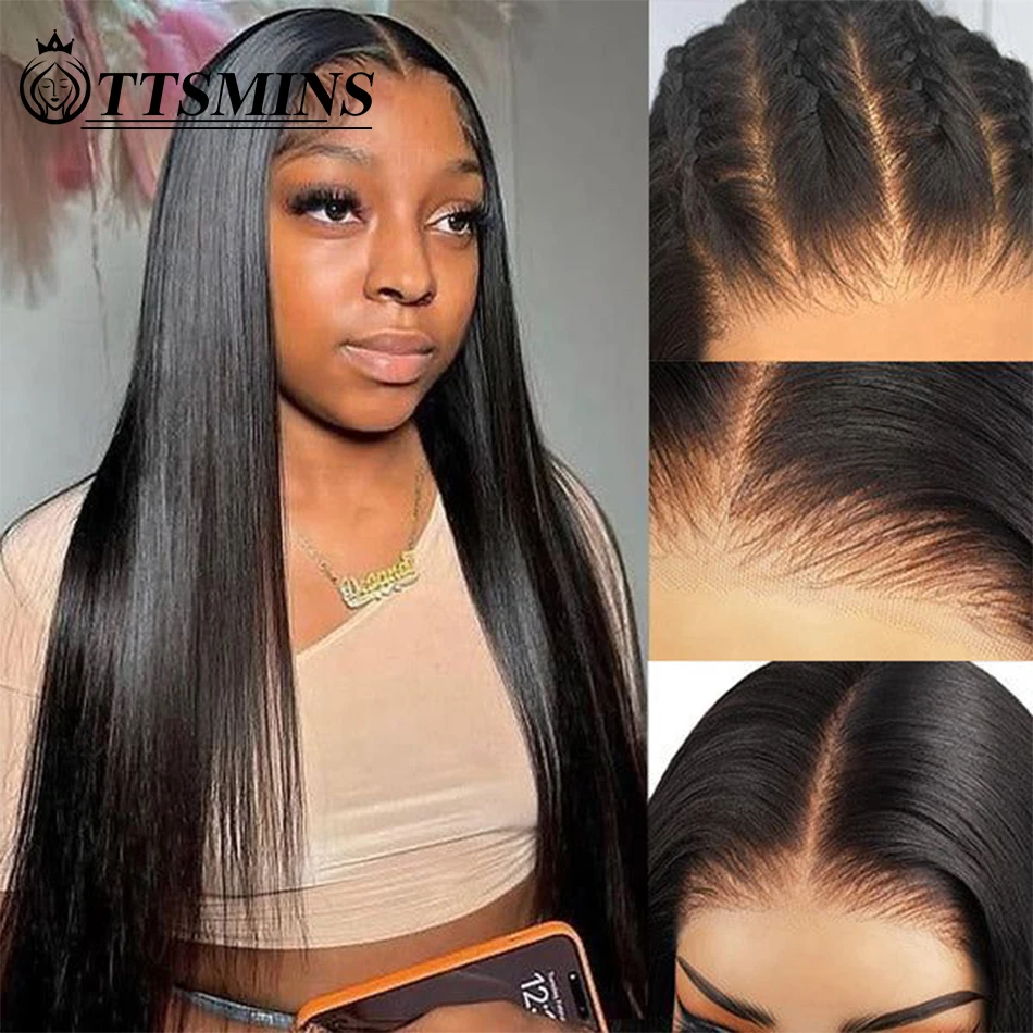 Brazilian Remy Bone Long Straight Glueless Wigs Human Hair Pre Cut Lace Frontal Wig 34inch No Glue For Beginner Pre Plucked 180%