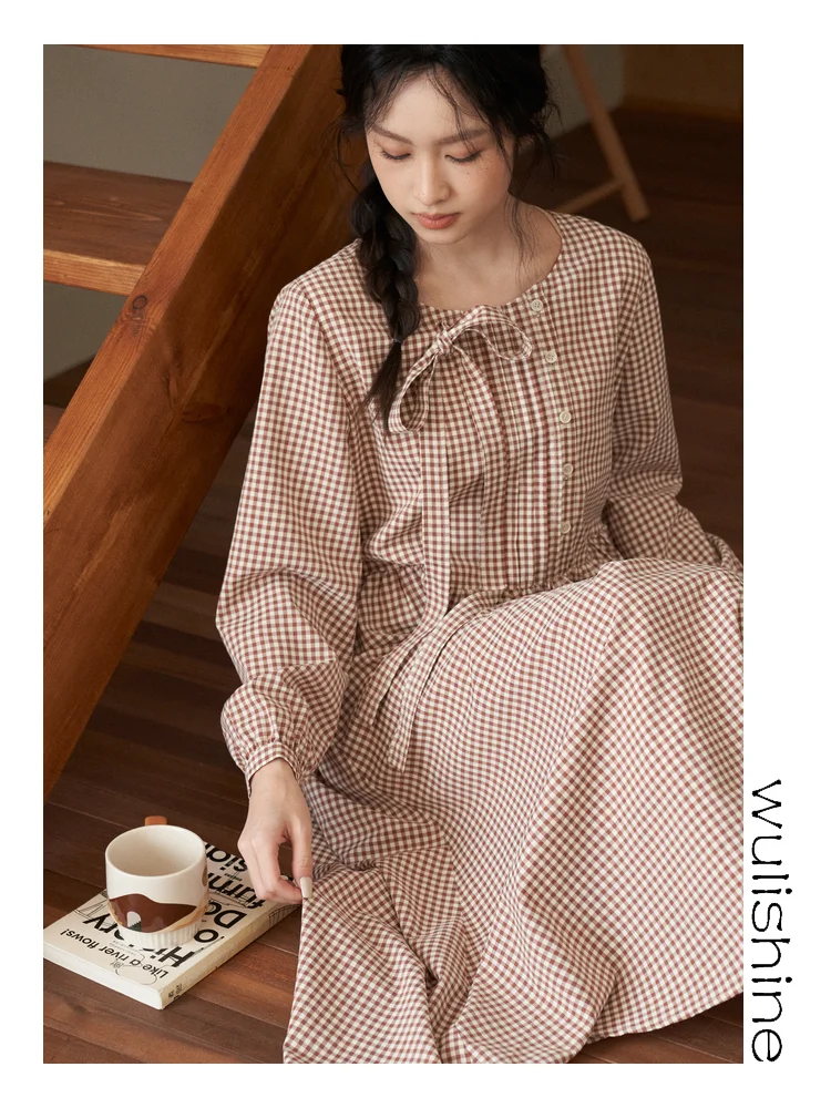 

Красное клетчатое платье с длинным рукавом для женщин, свободного кроя, в стиле кантри, из полиэстера и лиоцелла, с круглым вырезом, для путешествий