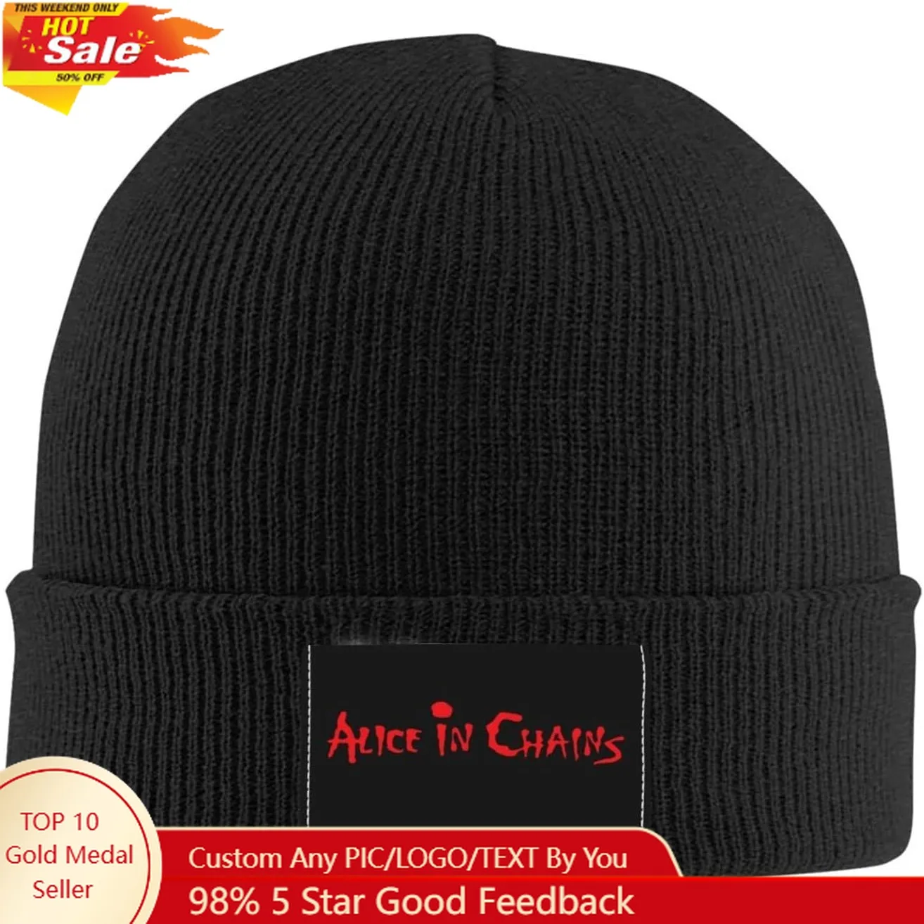 

Alice Rock in Band Chains Beanie Hats Men's Winte Warm Knitted Hat Funny Skull Cap Chemo Hat Sleep Cap Black
