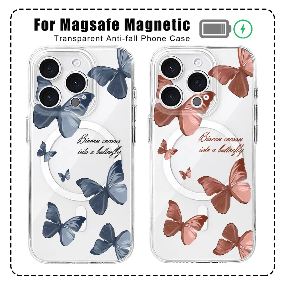 Metal Butterfly Art For Magesafe Magnetic Phone Case for Samsung Galaxy S24 S23 S22 S21 Ultra Plus 5G S20 FE Note 20 10 Cover