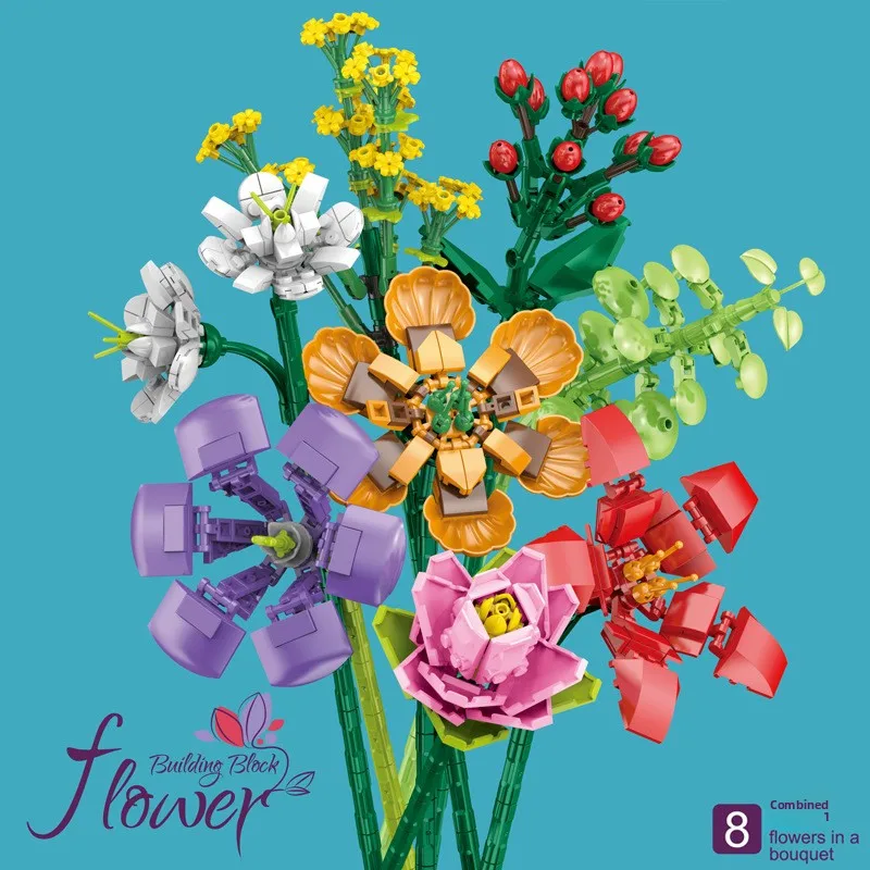 

Трансграничная детская головоломка, мозаика с мелкими частицами, строительный блок, имитация цветка розы, пиона, модель строительного блока