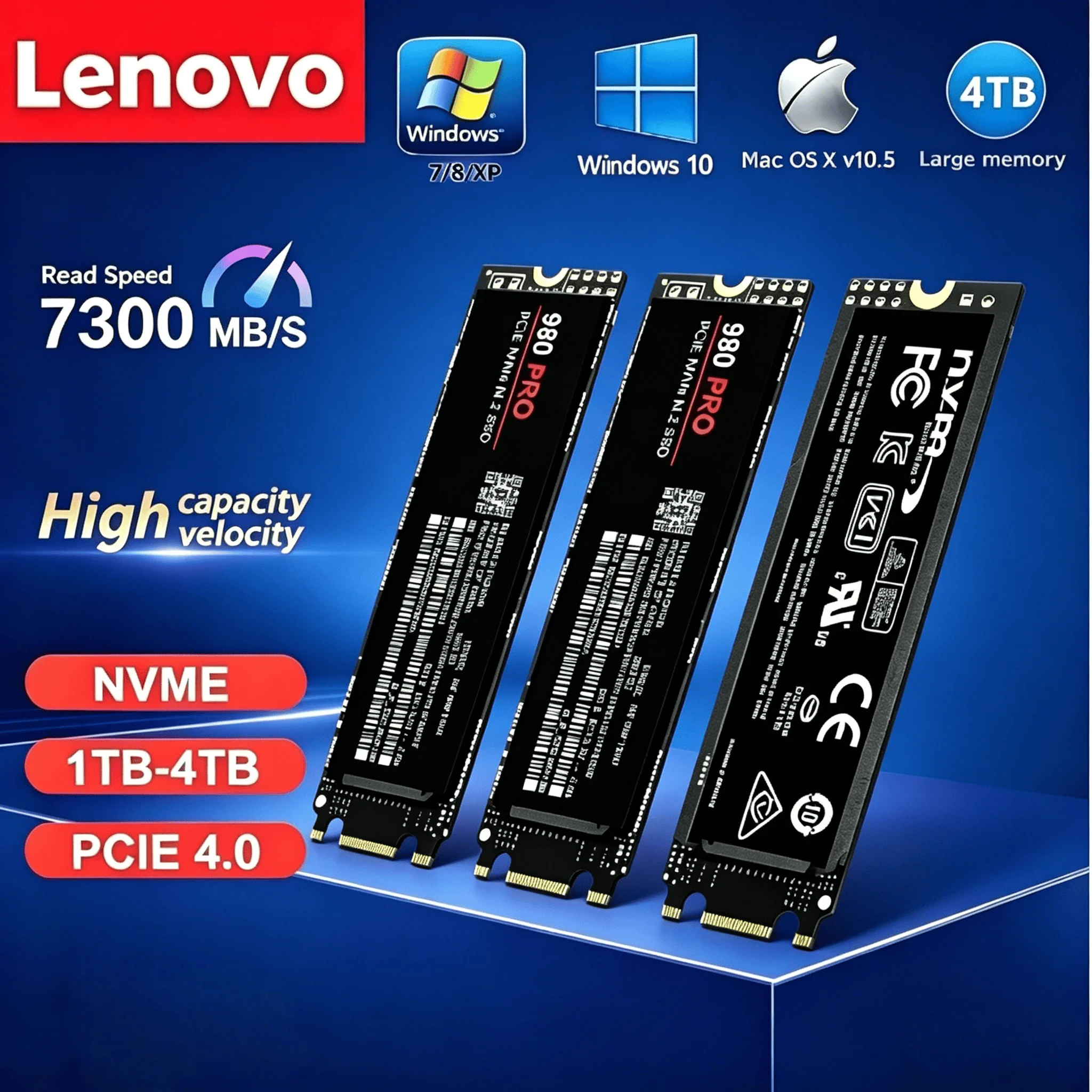 

Твердотельный накопитель Lenovo 2026 990 NGFF SSD 1 ТБ M.2 PCIe Gen 4 с радиатором, внутренний, для PS5, PS3, PS4, игровых компьютеров и DIY-сборки, эффективный