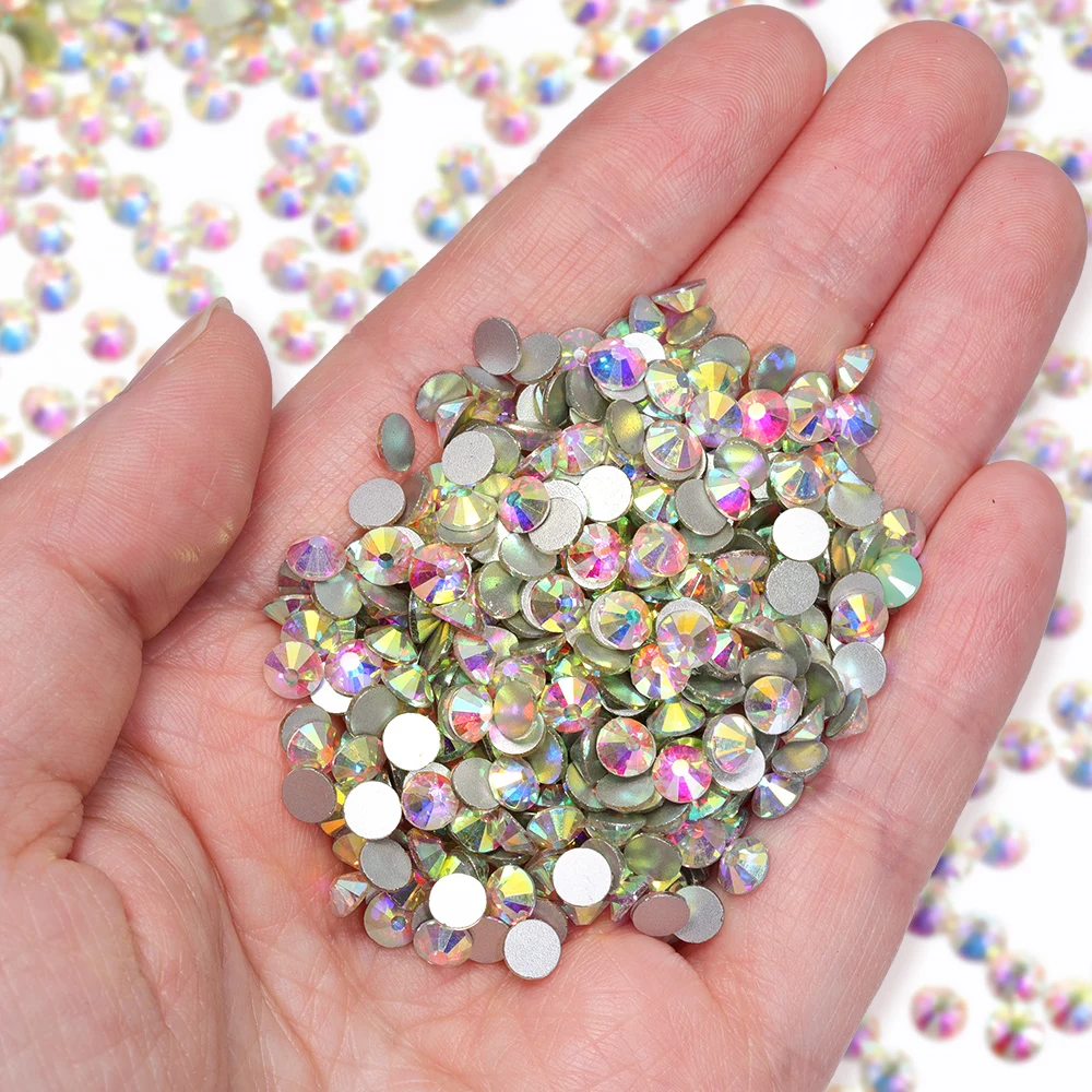 High Quality Glass Flat Back Rhinestones Glitter Crystal AB Stones Glue On Strass Rhinestone for Nail Art Clothes Decoration