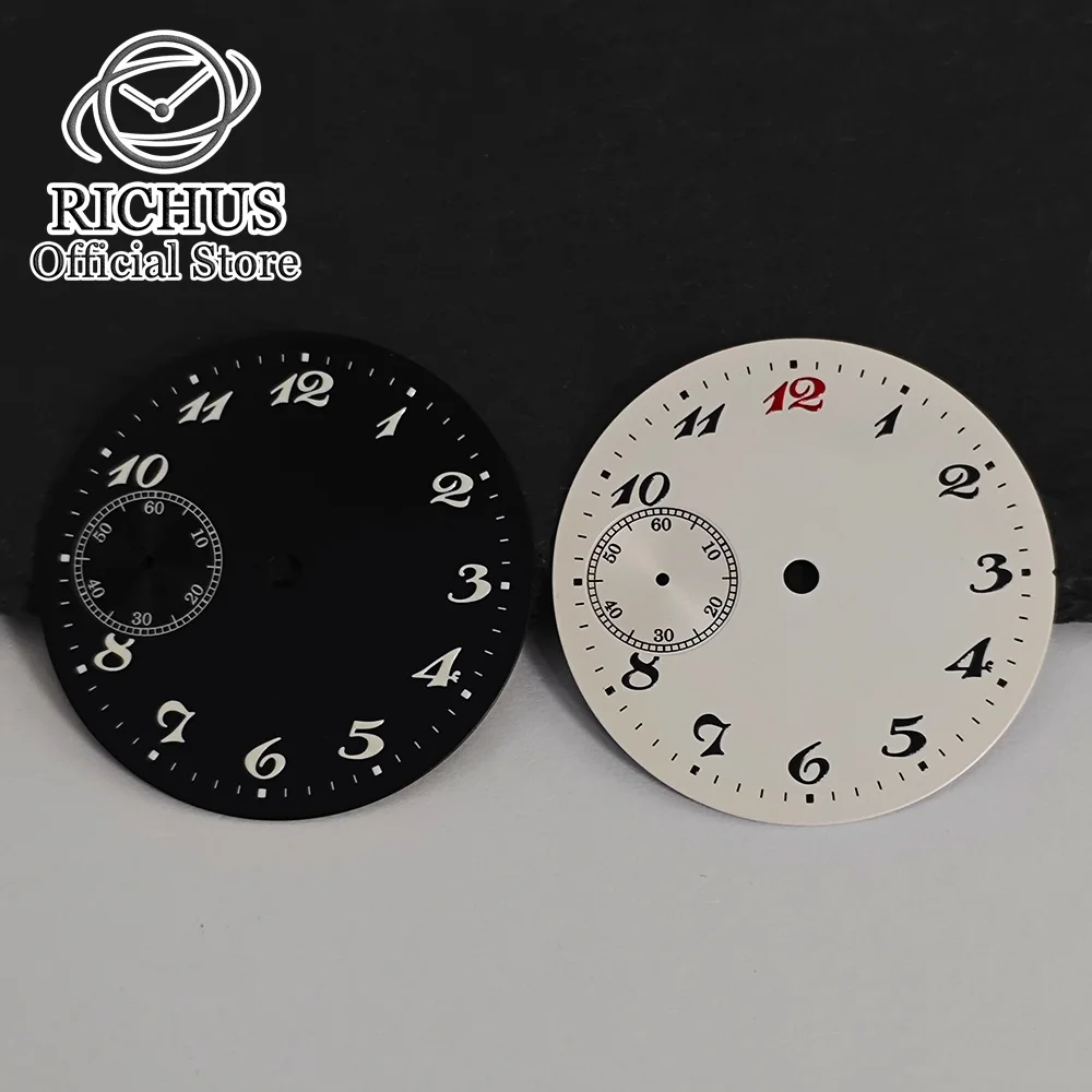 RICHUS 37mm Watch Face White Dial Red 12 Numeral Small Second Subdial Fit ETA6497 ST3600 Mechanical Watch Custom Replacement