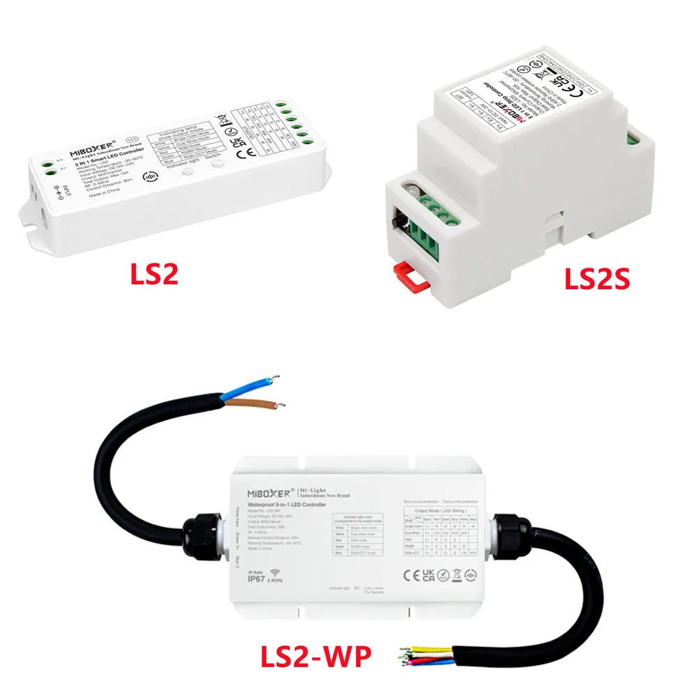 

Miboxer 5 в 1 контроллер светодиодной ленты DIN Rail 2,4G RF LS2 LS2S LS2-WP 5 в 1 умный светодиодный контроллер CCT/RGB/RGBW/RGB + Строительная лента