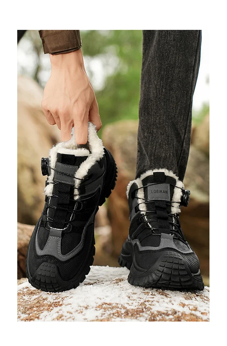 Herren Winter Warme High-Top-Stiefel Fleece-Gefütterte Schneeschuhe mit Drehverschluss Stoßfeste Schuhe mit Dicker Sohle – Detail 12