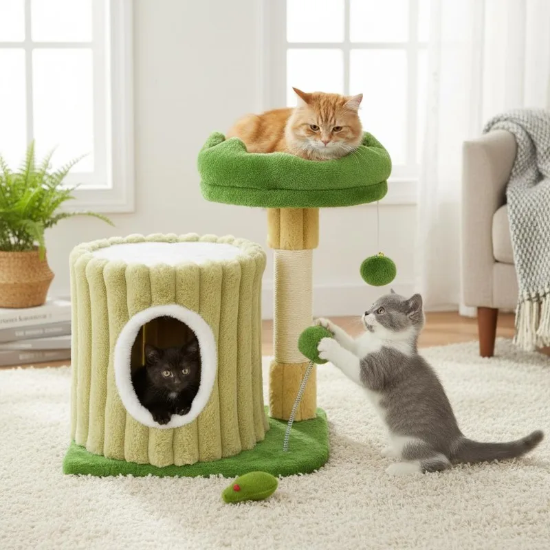 Arbre à chat LOCAL mignon avec poteaux à gratter en sisal durables et boule interactive suspendue pour chats d'intérieur