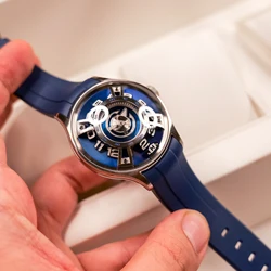 OBLVLO-reloj automático con motor de curvatura para hombre, cronógrafo de goma, superluminoso, luz nocturna azul, BLM