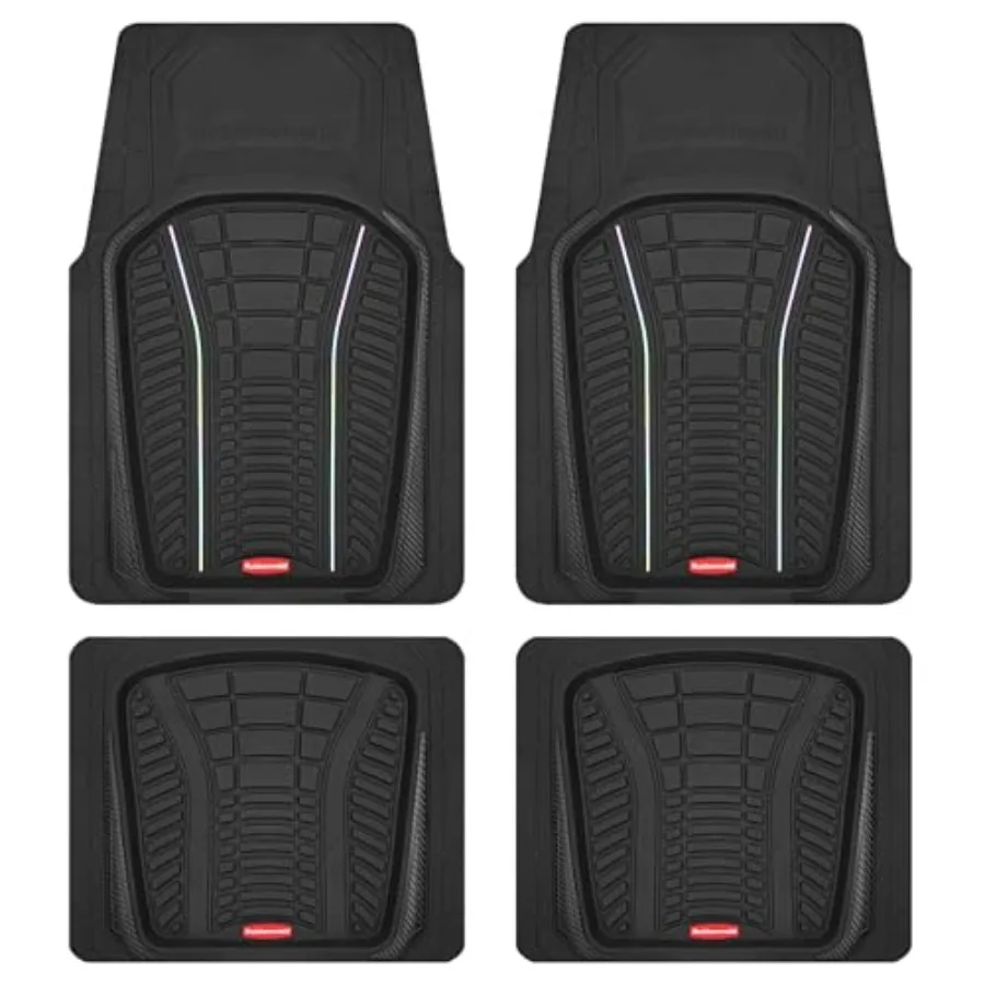 

Car Floor Mats Full Set Premium All-Weather Car Mat with Brushed Aluminum Inserts Universal Trim-to-Fit Design Anti-Slip Backin