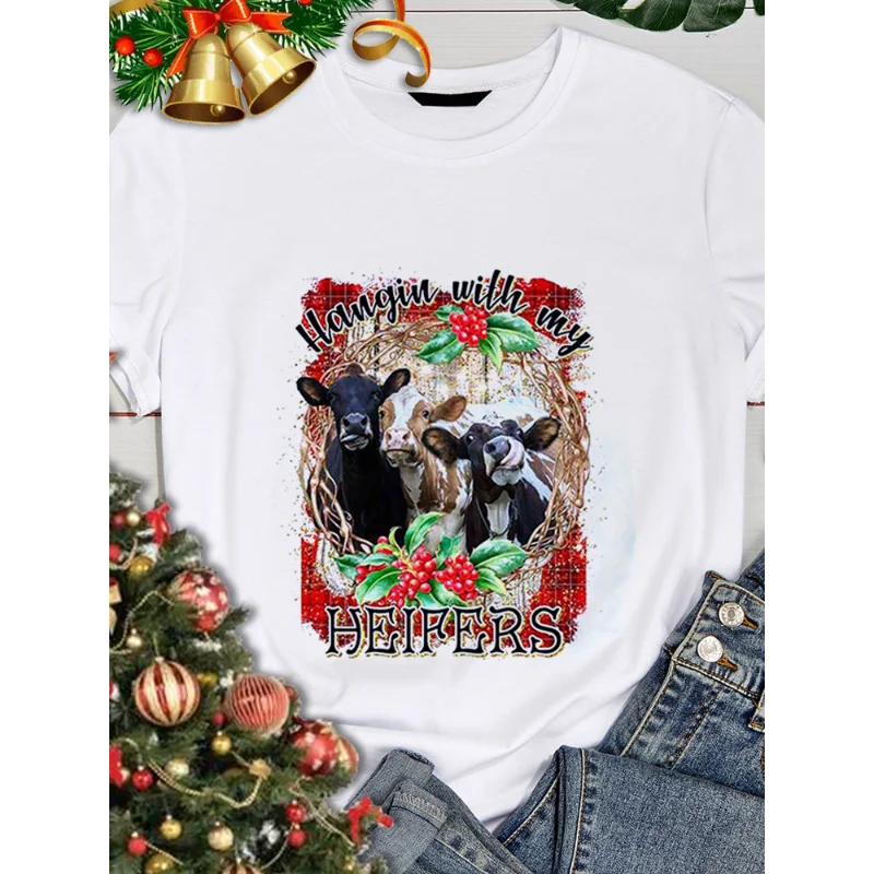 

Women T-shirt Funny Christmas Day Print Kawaii TShirt Female Casual Round-neck Short-sleeved T-shirt Aesthetic Clothes Tops
