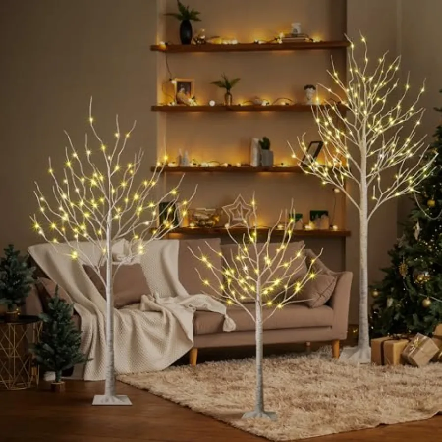 LED Birch Tree Light Set For Indoor Outdoor Christmas Wedding Party Decorations Warm White Lights On Birch Wood 4Feet 6Feet 8Fe