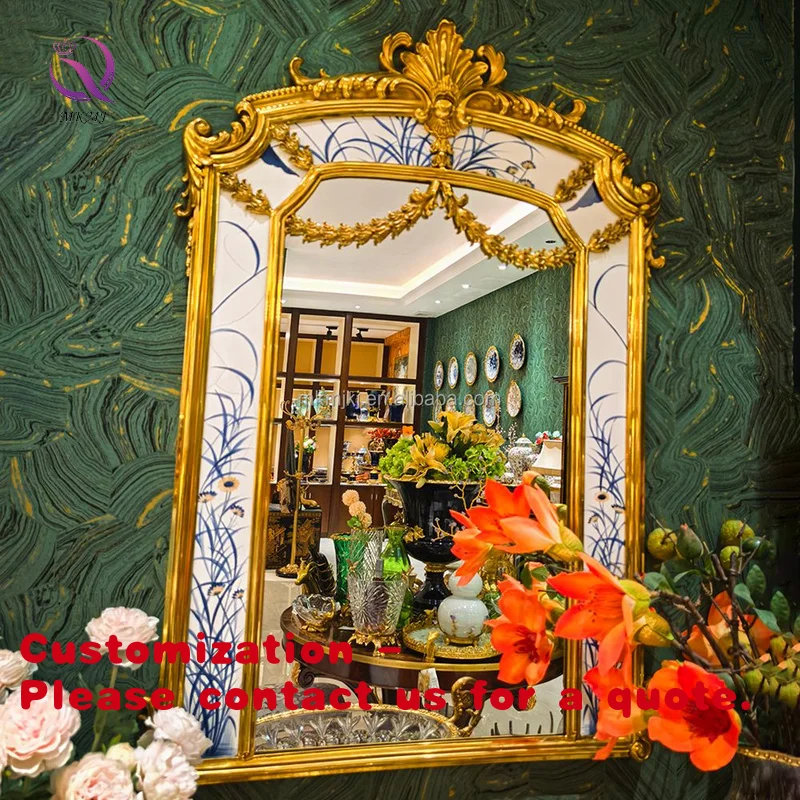 

Customize.MKMJ Luxury European Style Golden Brass Carved Wall Mirror Living Room Bedroom Wall Mounted Mirror High-end Artistic H