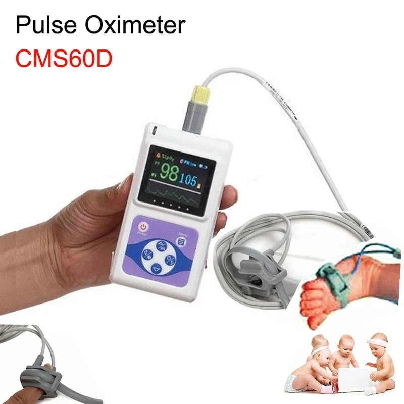 

CMS60D Handheld OLED Fingertip Pulse Oximeter Portable Newborn Pulse Oximeter Spo2 Monitor with Neonatal Probe PC Software