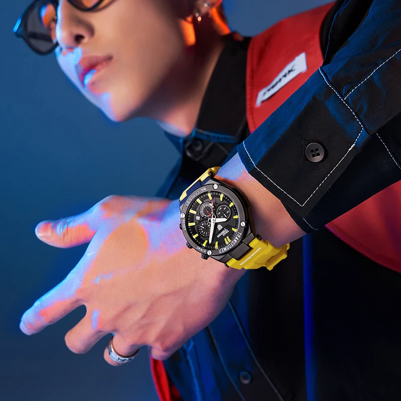 Mark Fairwhale Men Luxury Watch with Large Dial Casual Quartz Movement Silicone Strap Date Calendar Feature for Men Wristwatches