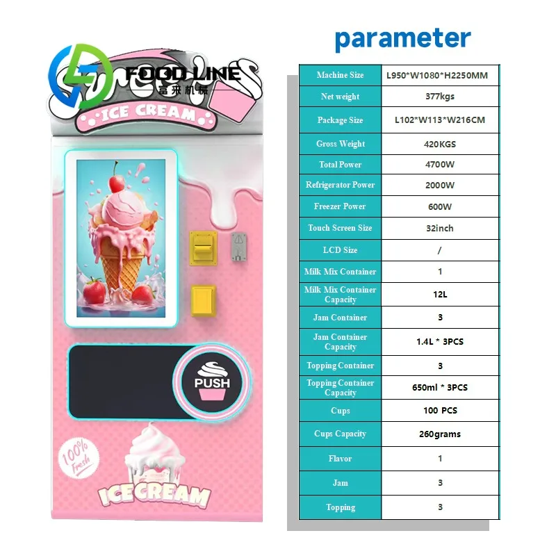 Luxury Vending Machines Ice Cream Frozen Fruit Ice Cream Vending Machine for Sale with Card Reader