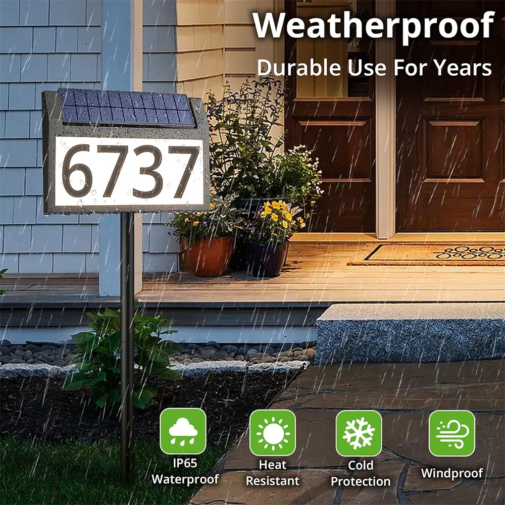 Solar Address Sign House Number for outside LED Illuminated Outdoor Address Plaque Waterproof Lighted Up for Home Yard Street