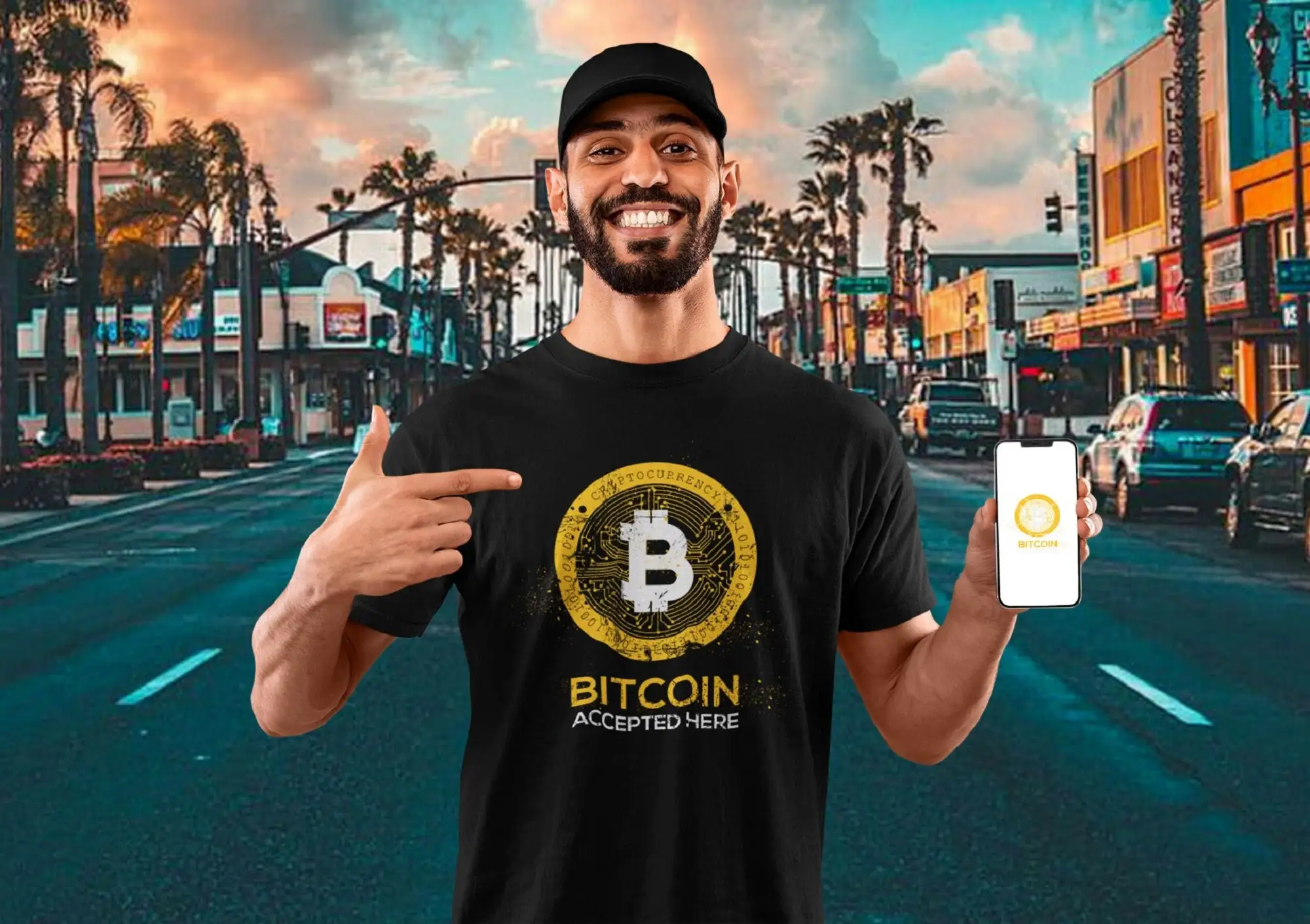

Футболка с надписью Bitcoin Accepted Here, уникальный дизайн, идеально подходящий для любителей криптовалют