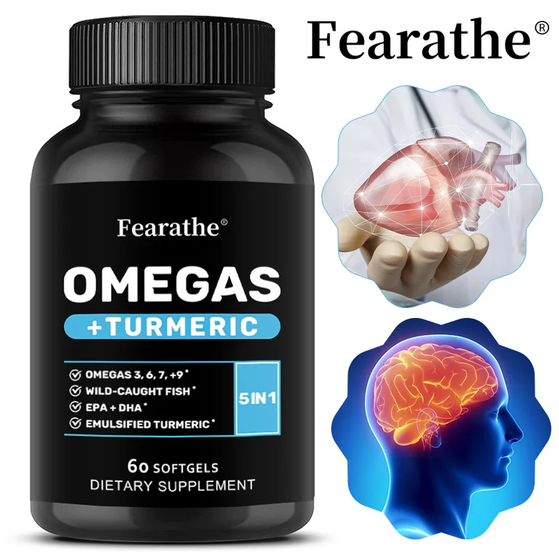 Omega 3 6 9 Turmeric Curcumin - Omega 3 Supplement (EPA & DHA) - Supports Heart Health - Supplements - 60 Softgels