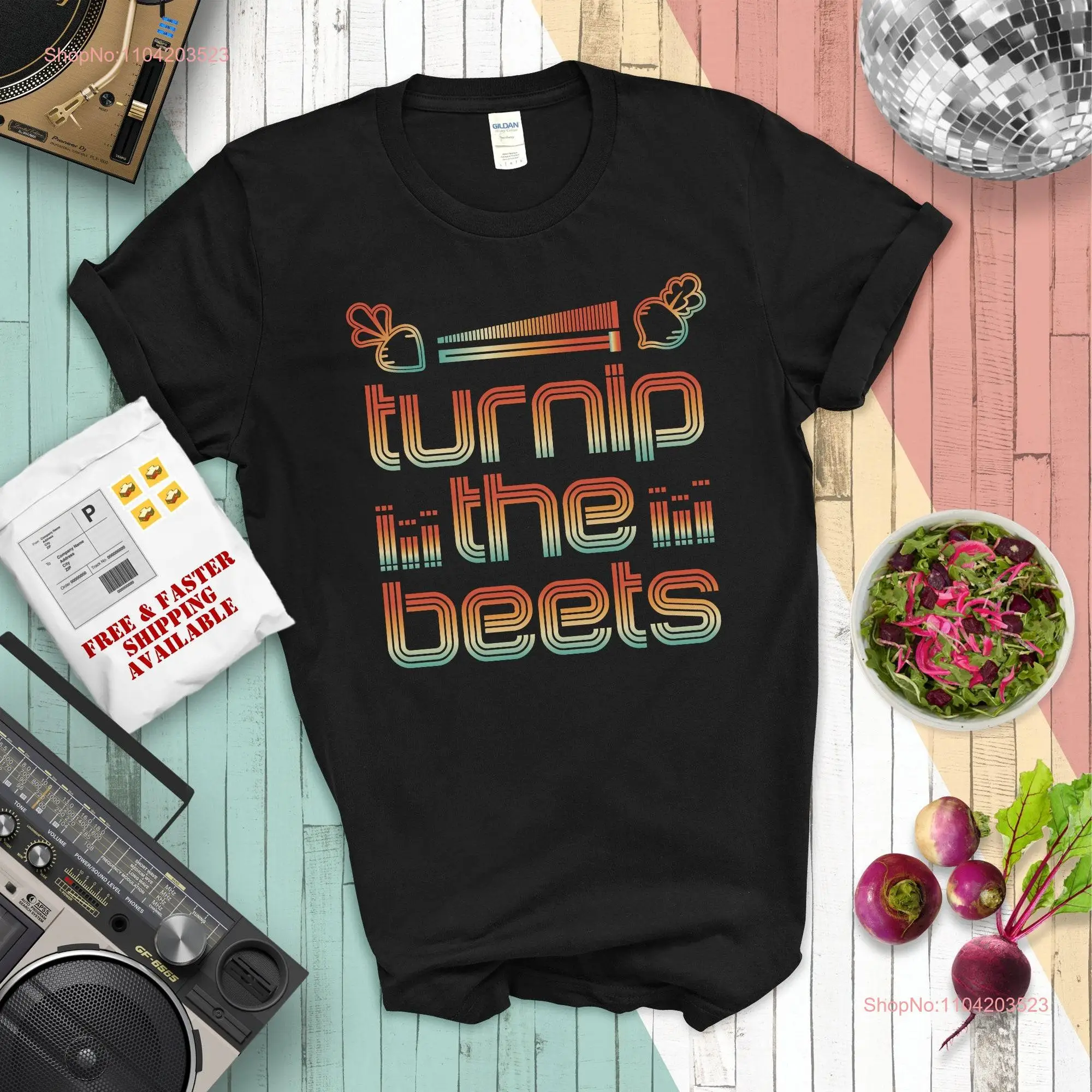 Turnip the beets shirt Vegan party outfit Retro vegetarian graphic tee Music concert festival veggie pun T Salad lover