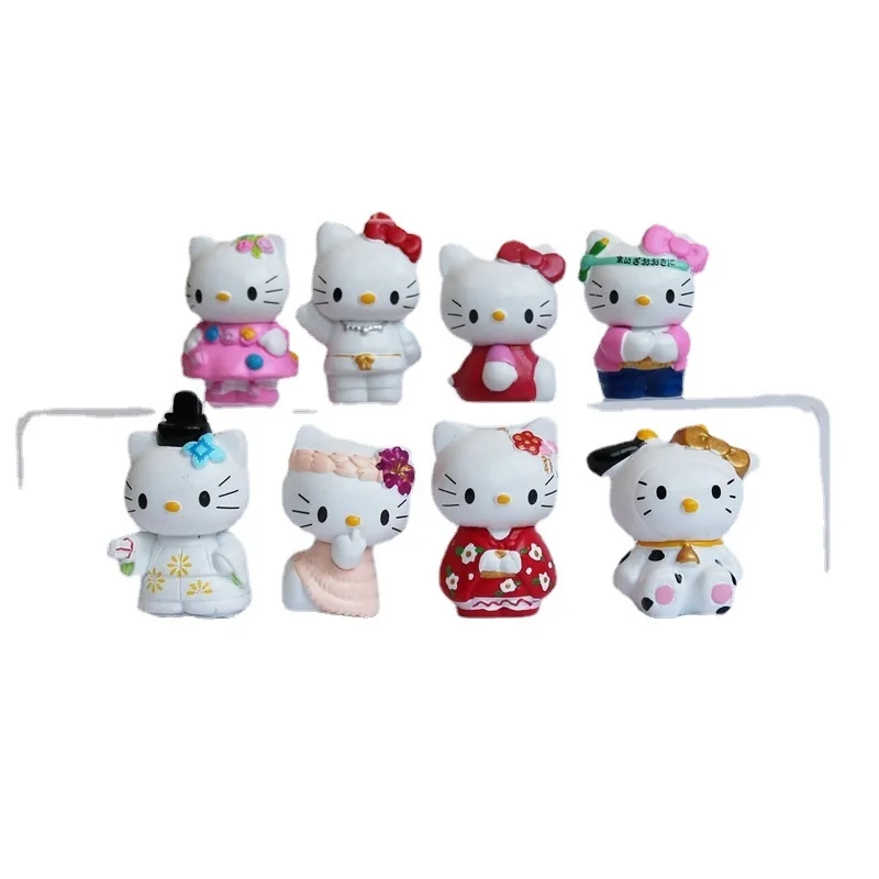 8Pcs Sanrio Hello Kitty Dekoracja Anime Figurka Lalka Śliczna Zabawka Q Wersja Samochody Torty Biurkowe Dekoracja GK Modele Dzieci Prezent Urodzinowy