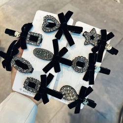 Exquisite Geometric Graphical Velvet Bow Rhinestone Hair Clips for Women Temperament Girl Side Headwear Fashion Hair Accessories