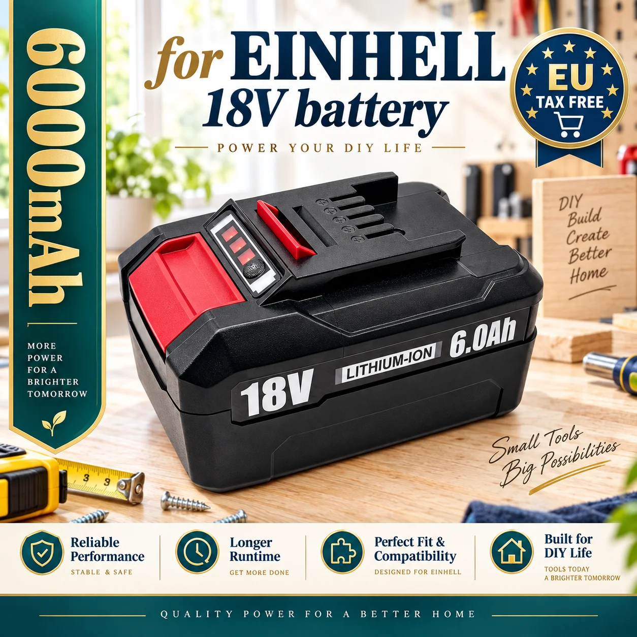 Magazzino Polonia Batteria 18V 6000mAh per Einhell Power X-Change Compatibile con 4511396 4511437neu PXBP-600 PX-BAT52 Batteria di Ricambio Ricaricabile per Utensili Cordless