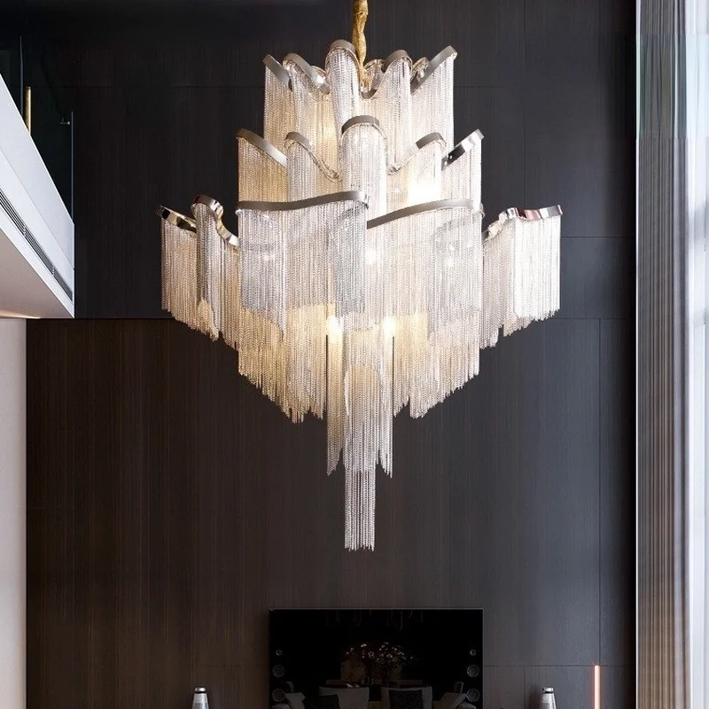 

LED post-modern tassel chandelier duplex building loft apartment chandelier Italian villa living room staircase light