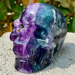 Natural Fluorite Skull Energy Gemstone Reiki Healing Room Decorated Office Furniture Collection Hand Carved And Polished