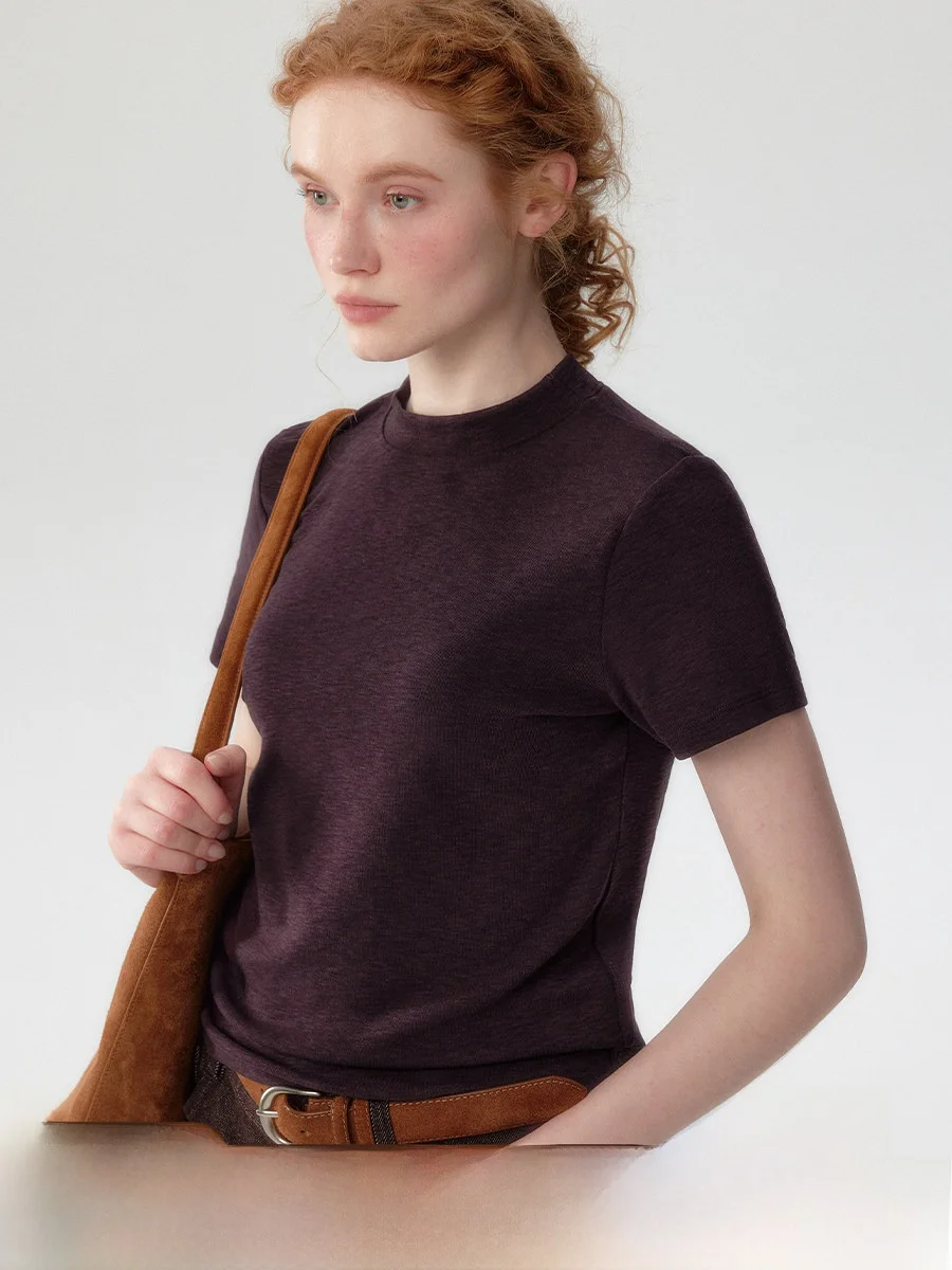 plus Women's round Neck Elastic T-Shirt Summer Breathable Short Sleeve Smooth Draping Ume Brightening Top