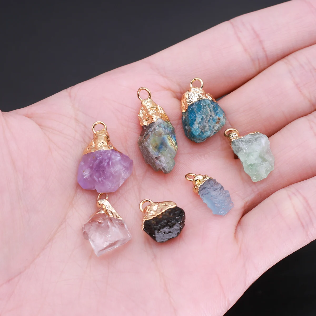 

5 PCS Reiki Healing Natural Crystal Irregular Apatite Obsidian Tiger Eye Stone Pendant DIY Jewelry Making Necklace Accessories