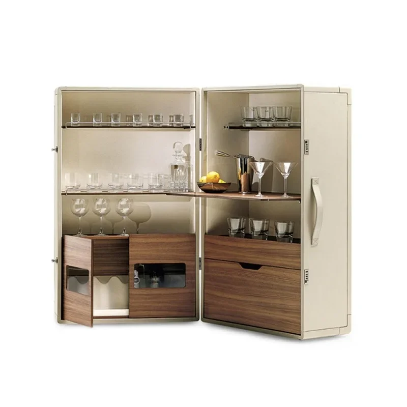 Italian creativity, butterfly leather side cabinet, high-end solid wood, designer, movable
