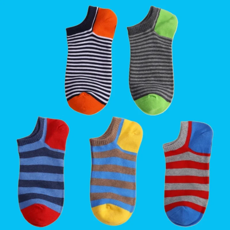 Chaussettes basses en coton respirant pour hommes et femmes, chaussettes courtes de sport, rayures de documents solides, rinçage drôle, haute qualité, 5 paires