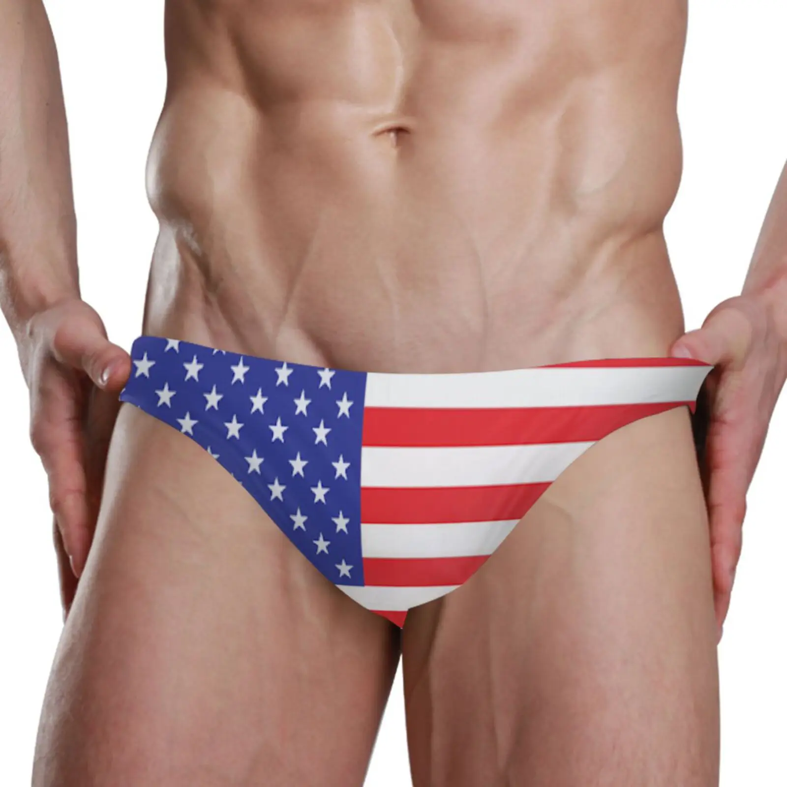 Männer Bade bekleidung Polyester schnell trocknen amerikanische Flagge drucken Bades horts Homosexuell niedrige Taille Badeanzüge Strand Pool