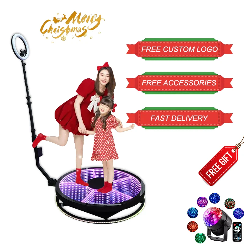 

360 Photo Booth New Design Automatic Spin Led Ring Light IPAD Photo Booth Wedding Event Tempered Glass Platform 100CM