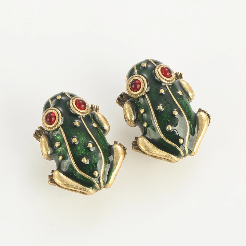 

Vintage Green Emerald Toad Earrings Stud Woman Gold Color Luxury Quality Jewelry Designer Summer Daily Party Trends 2025