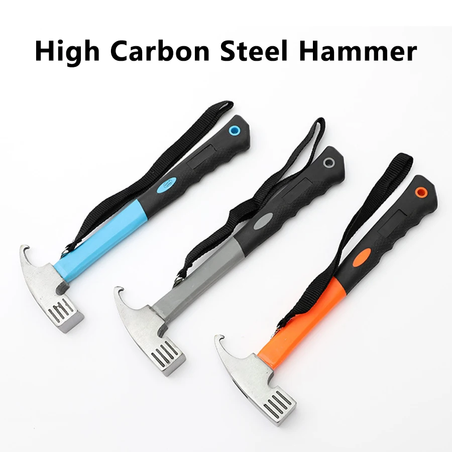 Portable Carbon Steel Camping Tent Hammer Tent Peg Stake Puller Mallet Extrator Remover Awning Canopy Multifunction Tool