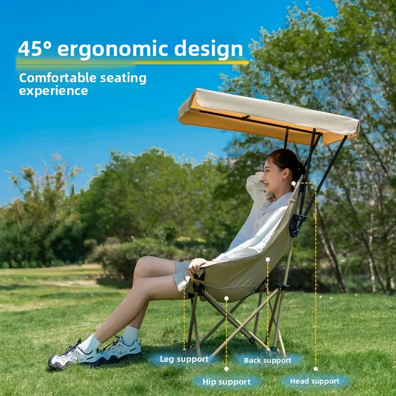 Foldable High Back Moon Chair with Removable Canopy Umbrella Portable Outdoor Camping Beach Fishing Sun Protection Chair view 4