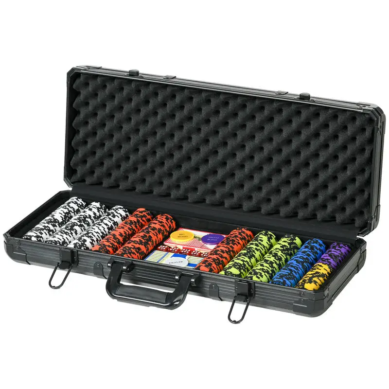 

Soozier 500PCs 14 Gram Clay Poker Chips Set Casino Poker Chips with Aluminum Case, Playing Cards, Dealer Button, 5 Dices