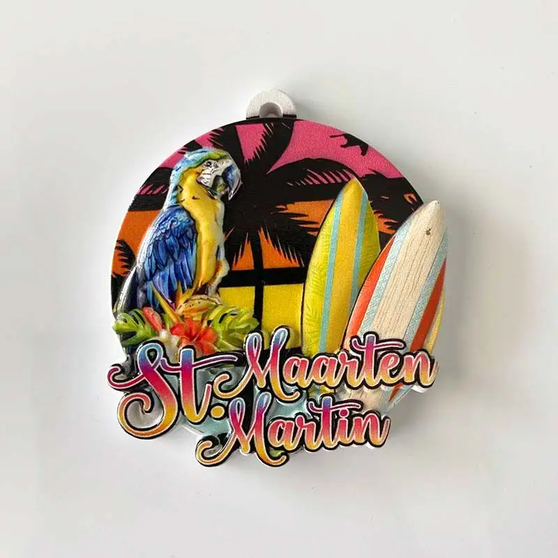 

St. Martin Creative Travel Souvenir Refrigerator Magnet Personalized Parrot SurfboardinsWind Souvenir Magnet Resin