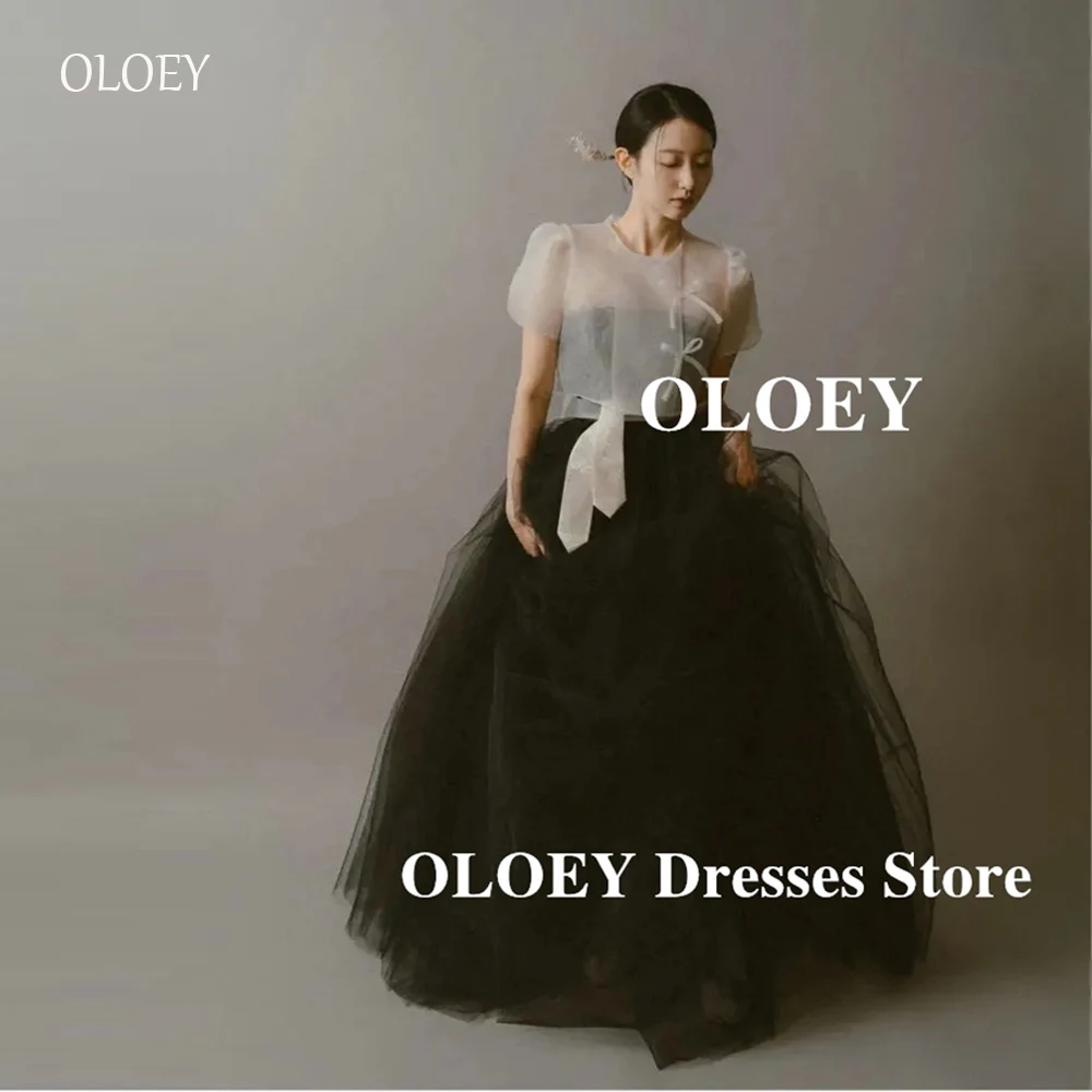 OLOEY Vintage 2 pcs Black And White Wedding Dresses Korea Photo shoot Hanbok Soft Tulle Bride Gowns Customized Formal Occasion image 2