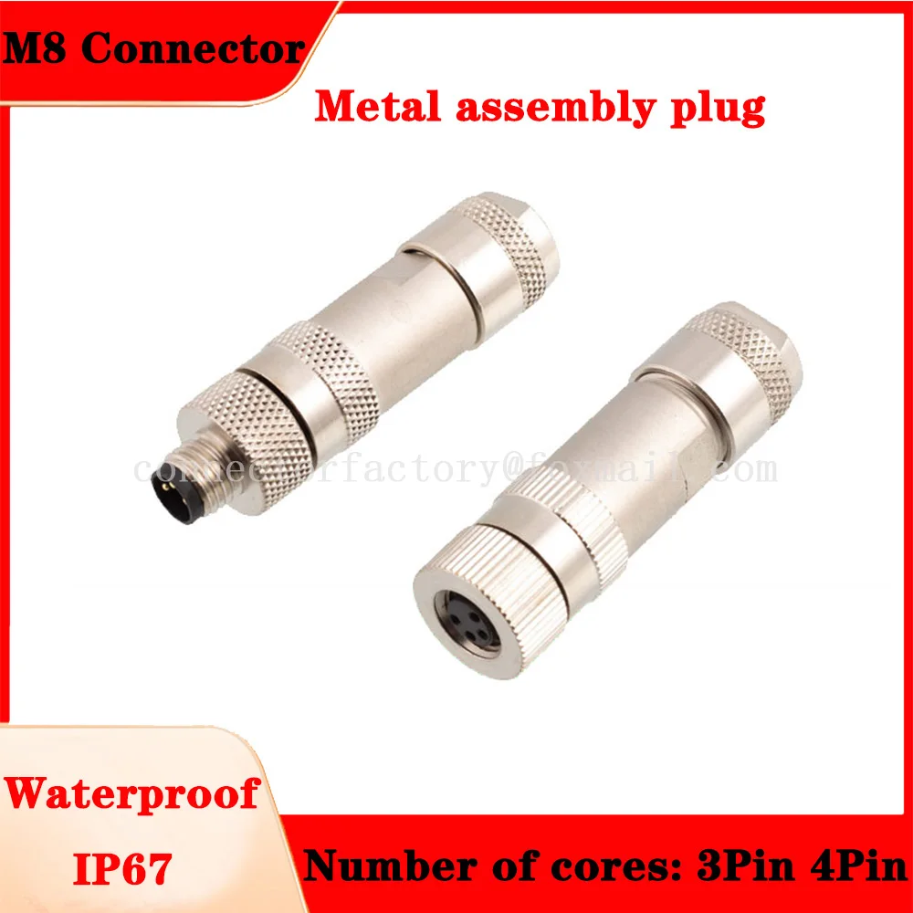 

1Pcs 5Pcs 10Pcs M8 3Pin 4Pin Waterproof IP67 Connector Aviation Straight Metal Assembly Plug Adapter Screw Crimping Cable