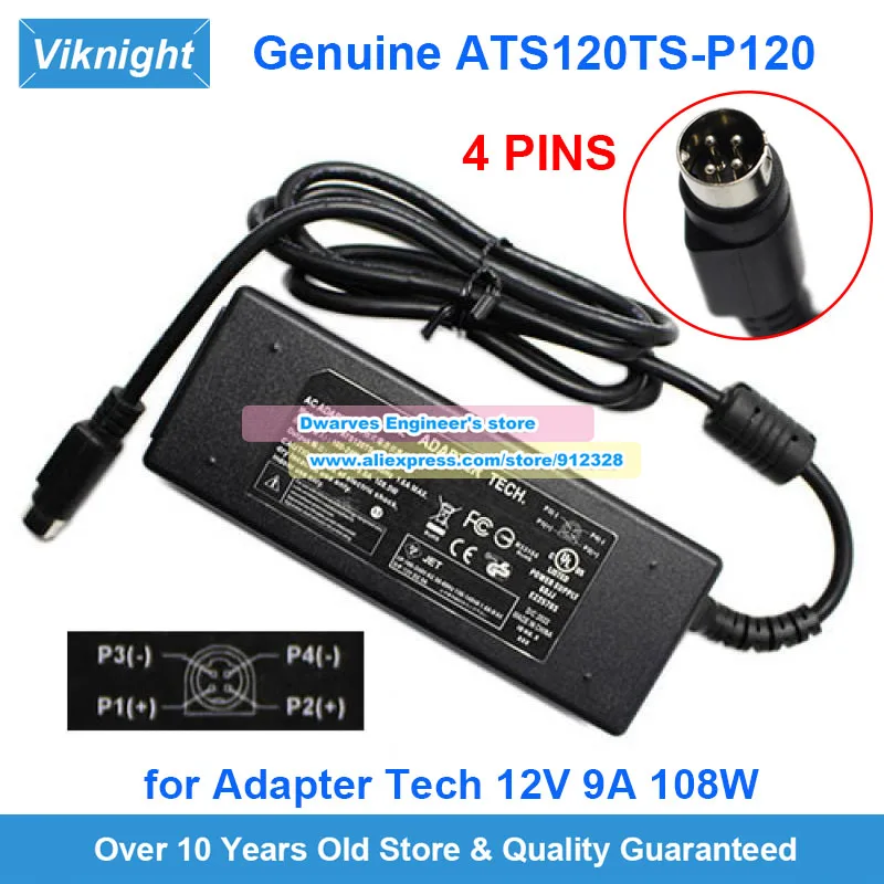 

Genuine Adapter Tech ATS120TS-P120 AC Adapter 12V 9A 108W 4 Pins Power Supply