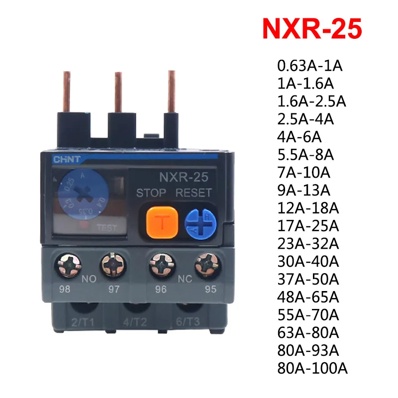 

NXR-25 Relay 0.63-1A 1-1.6A 1.6-2.5A 2.5-4A 4-6A 5.5-8A 7-10A 9A ~ 100A Thermal Overload Relay for NXC Series AC Contactor