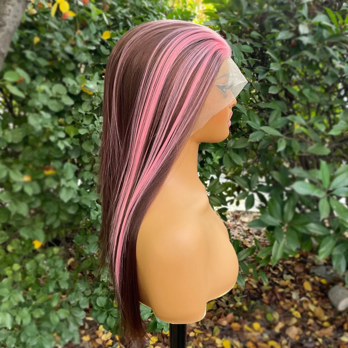 Pink Brown Highlight 13x4 Synthetic Lace Front Wigs for Women Heat Resistant Half Handtied Glueless Wigs 150 Density 20 Inch