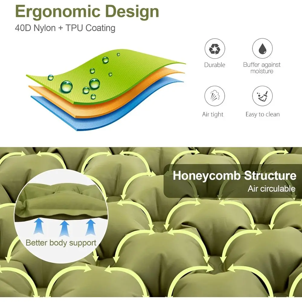 وسادة نوم قابلة للنفخ خفيفة للغاية مع وسادة ومضخة للقدم للتخييم وحقائب الظهر والمشي لمسافات طويلة - مريحة وصغيرة الحجم، 77 × 25 #6