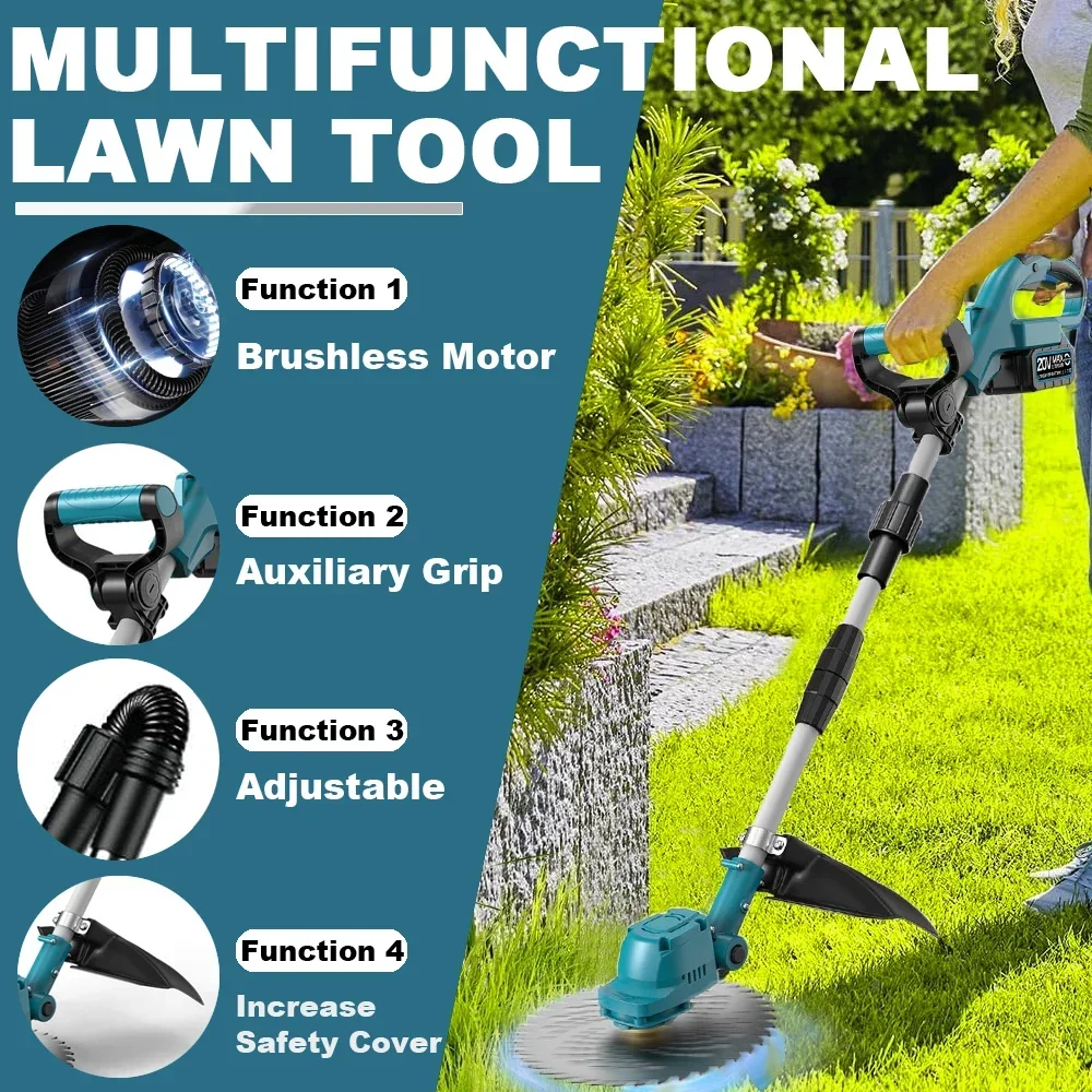 Brushless 9 INCH Electric Lawn Mower Cordless Garden Grass Cutting Trimmer Foldable Weeding Tools For Makita 18V Battery