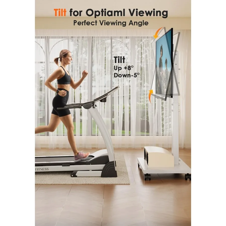 حامل تلفزيون متحرك عالي التحمل لأجهزة التلفاز مقاس 3275 بوصة عربة تلفزيون متنقلة مع 60 ارتفاع دوار قابل للتعديل صورة المناظر الطبيعية دوران الميل F #6