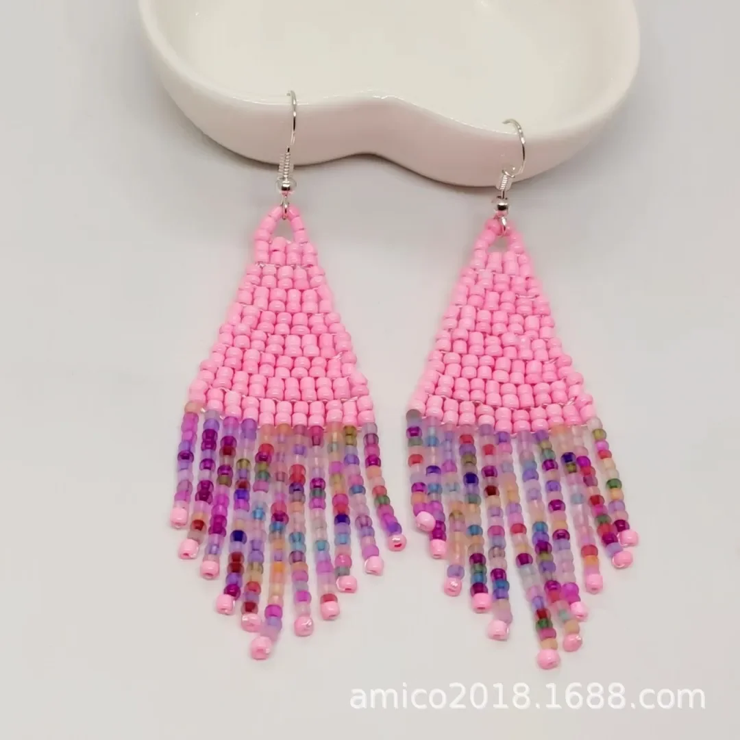 

Beaded earrings Tassel Tide Simple Hand knitting Bohemia Alloy Random string Originality Rice bead earrings
